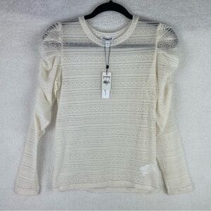 NWT Express cream lace long sleeve top with puff sleeve